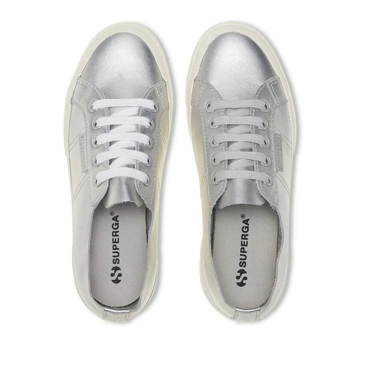 Grey Silver-Avorio - Lifestyle - Superga Womens-Ladies 2750 Nappa Leather Trainers