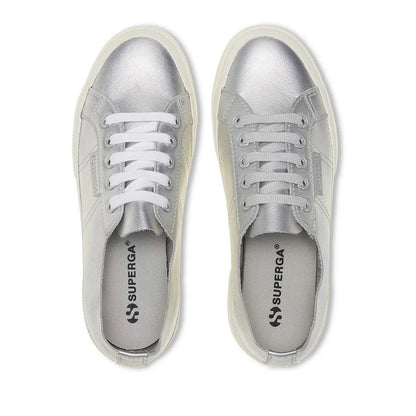 Grey Silver-Avorio - Lifestyle - Superga Womens-Ladies 2750 Nappa Leather Trainers