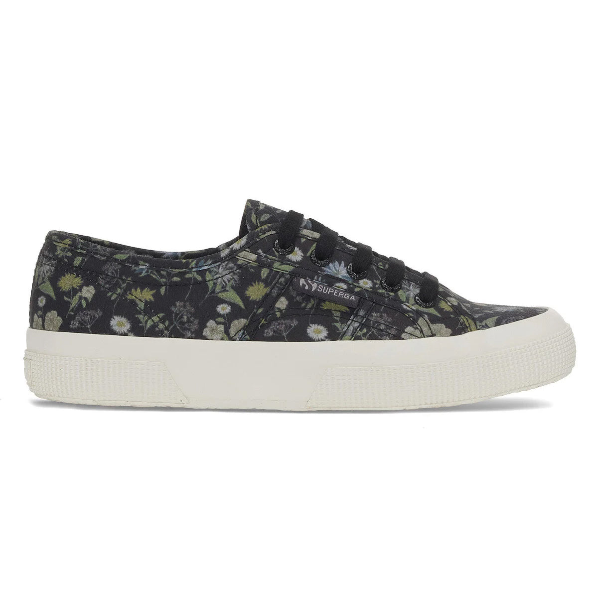 Dark Grey-White - Side - Superga Womens-Ladies 2750 Floral Trainers