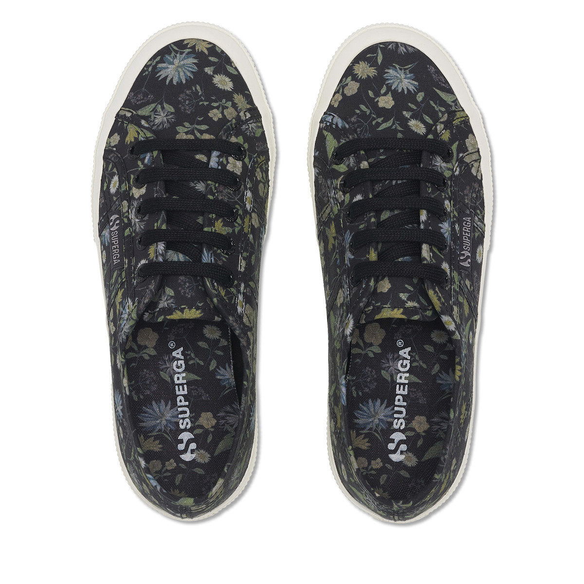 Dark Grey-White - Lifestyle - Superga Womens-Ladies 2750 Floral Trainers