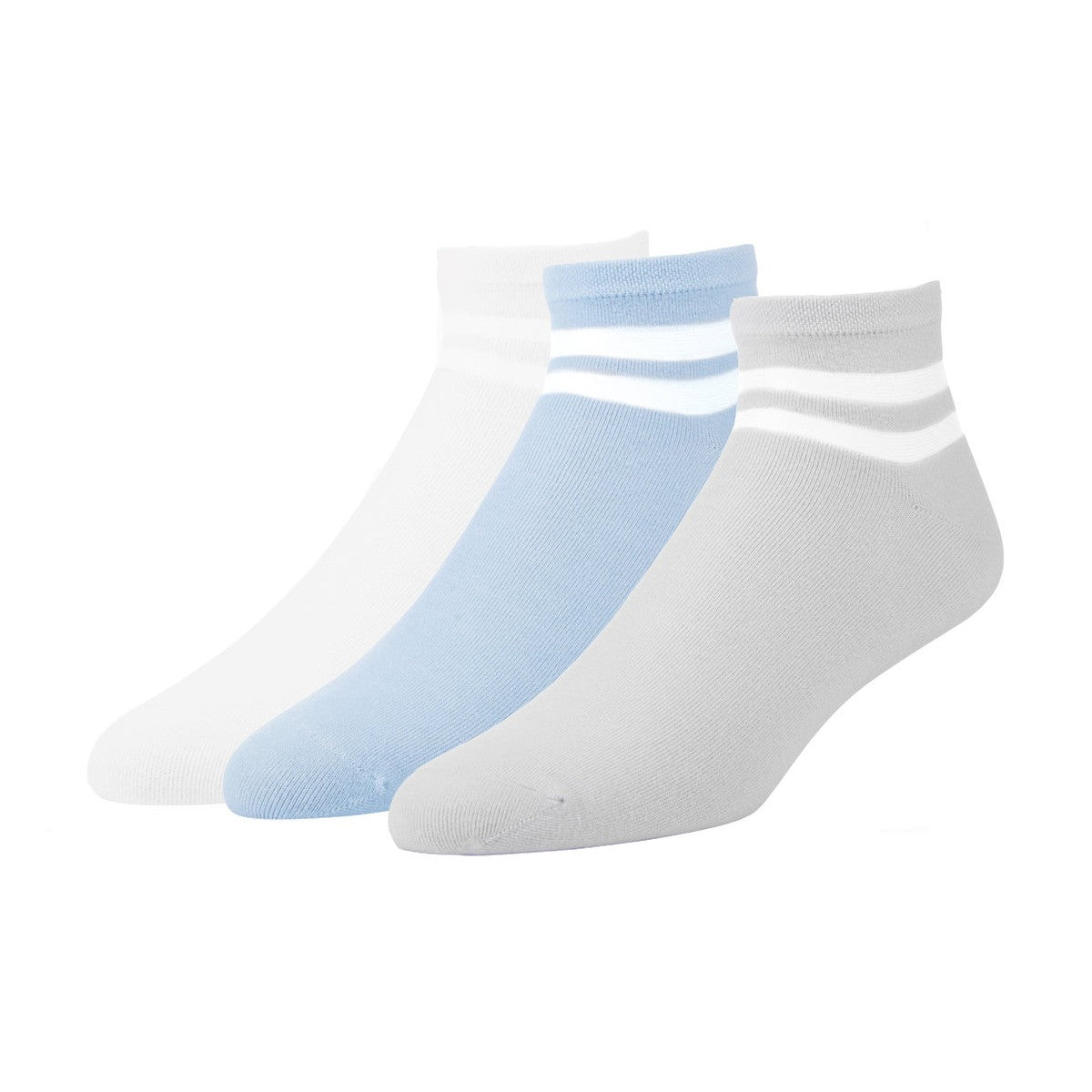 Ash Grey-Pink-Light Sky Blue - Front - Superga Womens-Ladies Stripe Socks (Pack of 3)