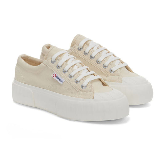 Beige Light Eggshell-Avorio - Front - Superga Womens-Ladies 2631 Stripe Platform Trainers