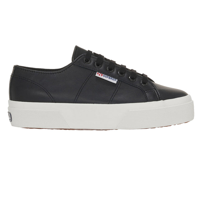 Black-Avorio - Back - Superga Womens-Ladies 2740 Nappa Leather Platform Trainers