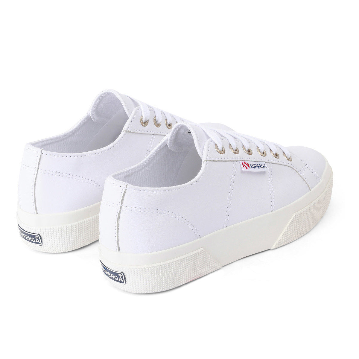 Optic White-Avorio - Back - Superga Womens-Ladies 2740 Nappa Leather Platform Trainers