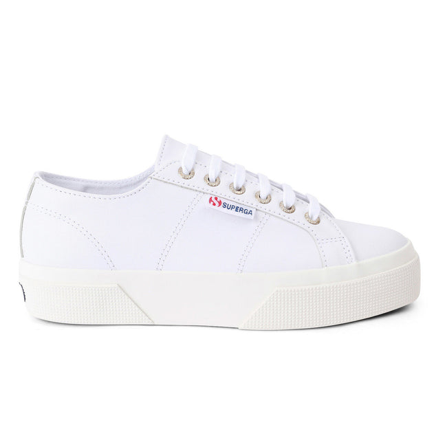 Optic White-Avorio - Side - Superga Womens-Ladies 2740 Nappa Leather Platform Trainers