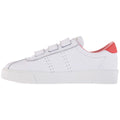 White-Coral Red - Side - Superga Womens-Ladies 2870 Sport Club S Leather 3 Touch Fastening Strap Trainers