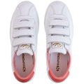 White-Coral Red - Lifestyle - Superga Womens-Ladies 2870 Sport Club S Leather 3 Touch Fastening Strap Trainers
