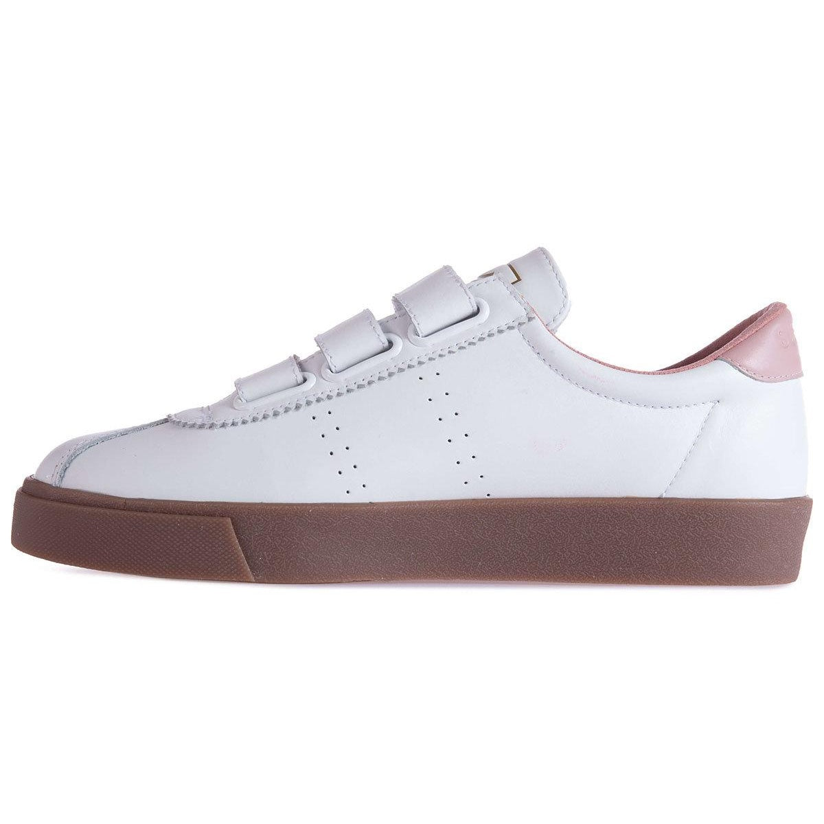 White-Pink Smoke - Front - Superga Womens-Ladies 2870 Sport Club S Contrast Detail Leather Trainers