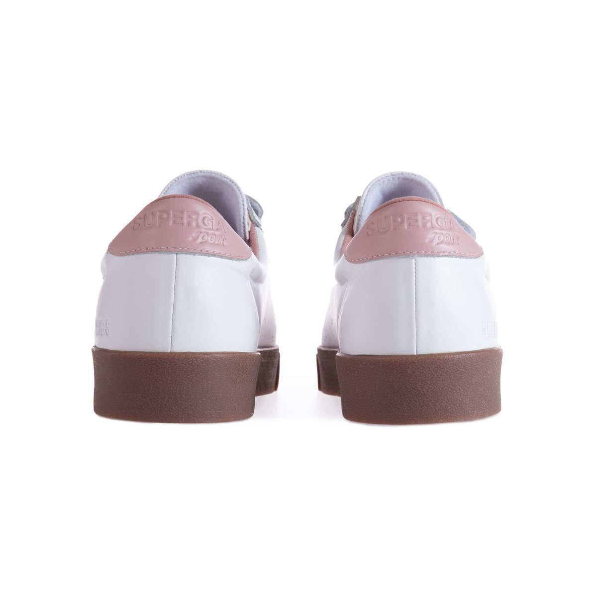White-Pink Smoke - Side - Superga Womens-Ladies 2870 Sport Club S Contrast Detail Leather Trainers
