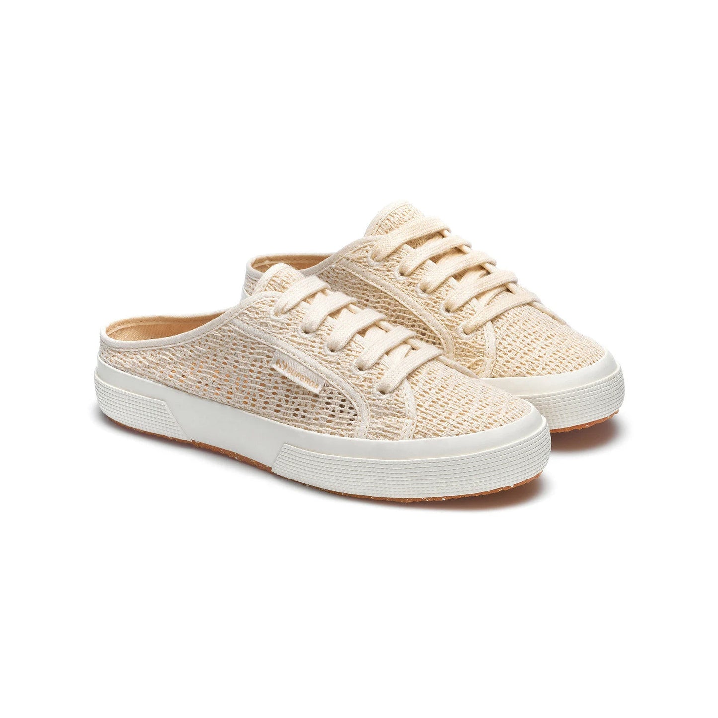 Raw Beige - Front - Superga Womens-Ladies 2402 Macramé Mules