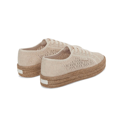 Raw Beige - Back - Superga Womens-Ladies 2730 Macramé Rope Trainers