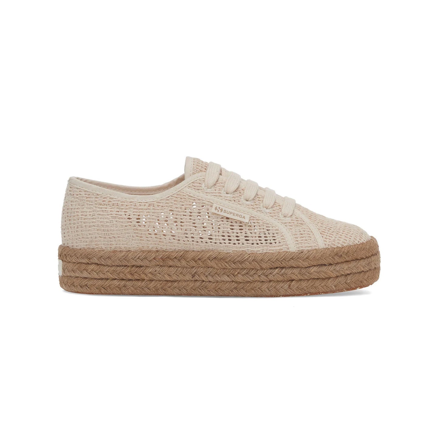Raw Beige - Side - Superga Womens-Ladies 2730 Macramé Rope Trainers