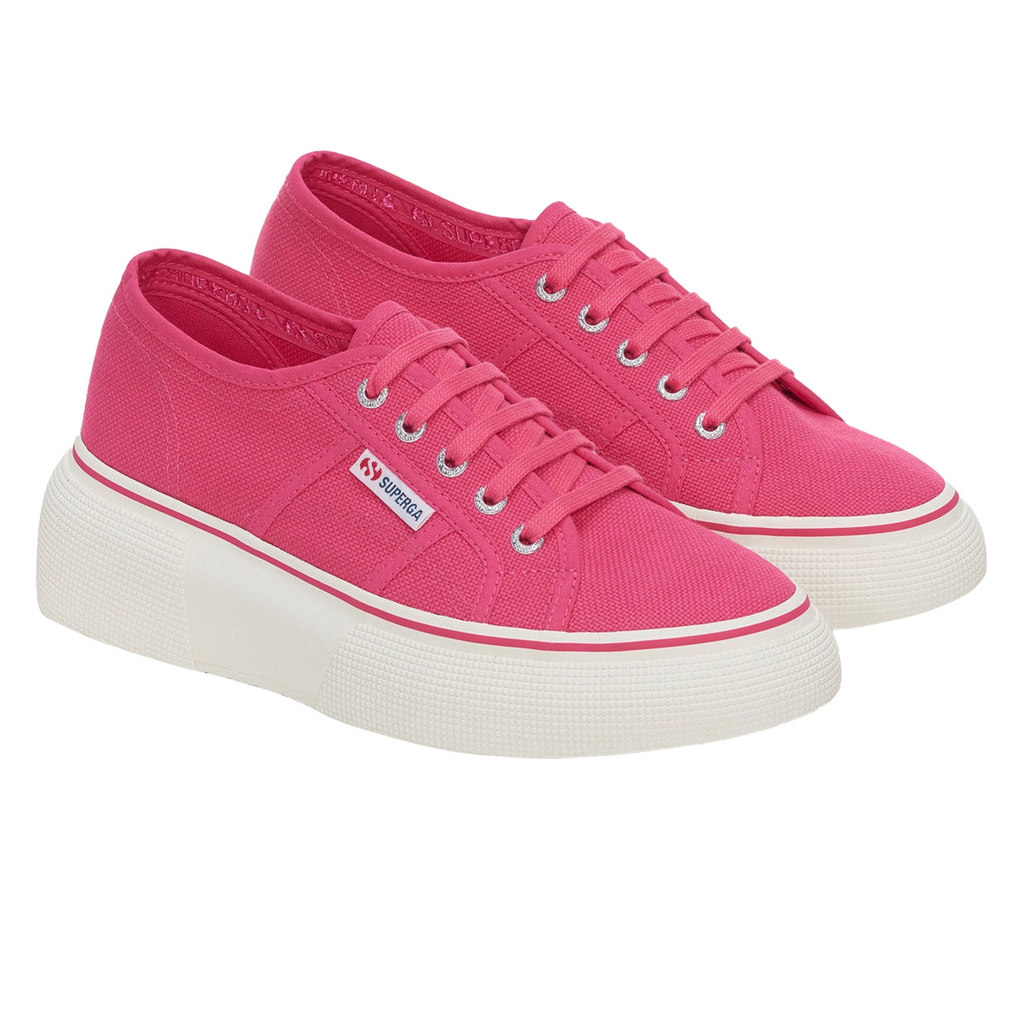 Fuchsia Pink-Avorio - Front - Superga Womens-Ladies 2287 Bubble Line Trainers