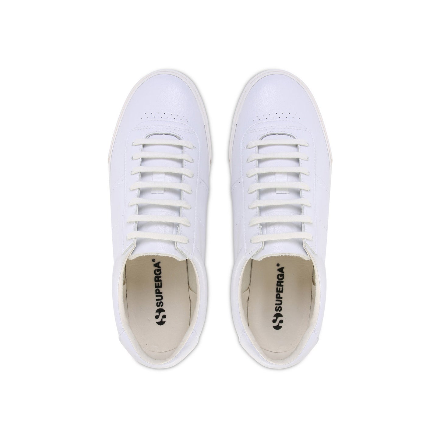 White-White Avorio - Side - Superga Unisex Adult 4834 Club S Perforated Vegan Leather Trainers