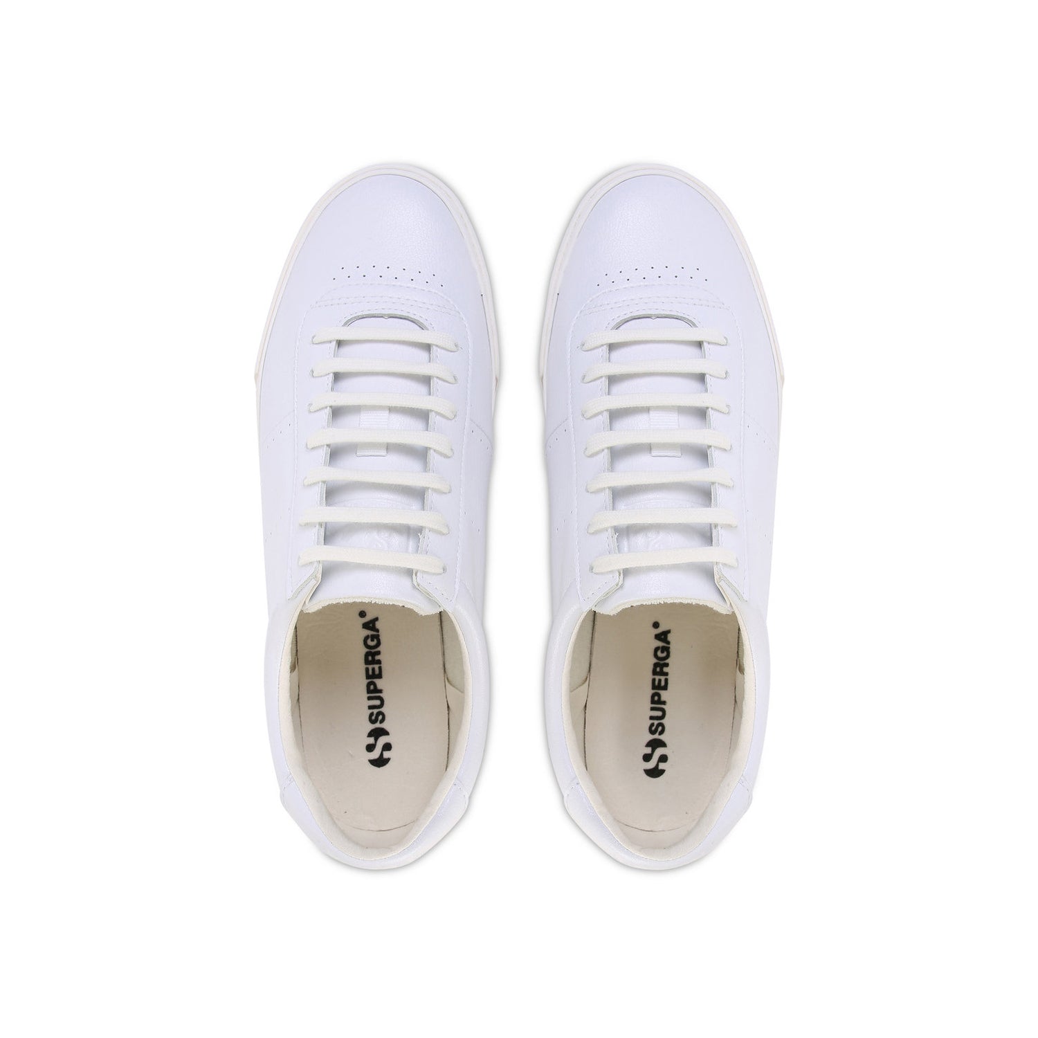 White-White Avorio - Side - Superga Unisex Adult 4834 Club S Perforated Vegan Leather Trainers