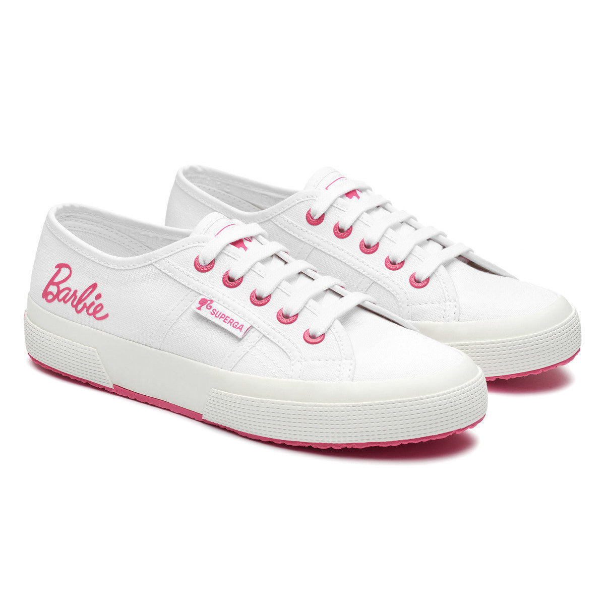 White-Pink - Front - Superga Womens-Ladies 2750 Barbie Terrycloth Trainers