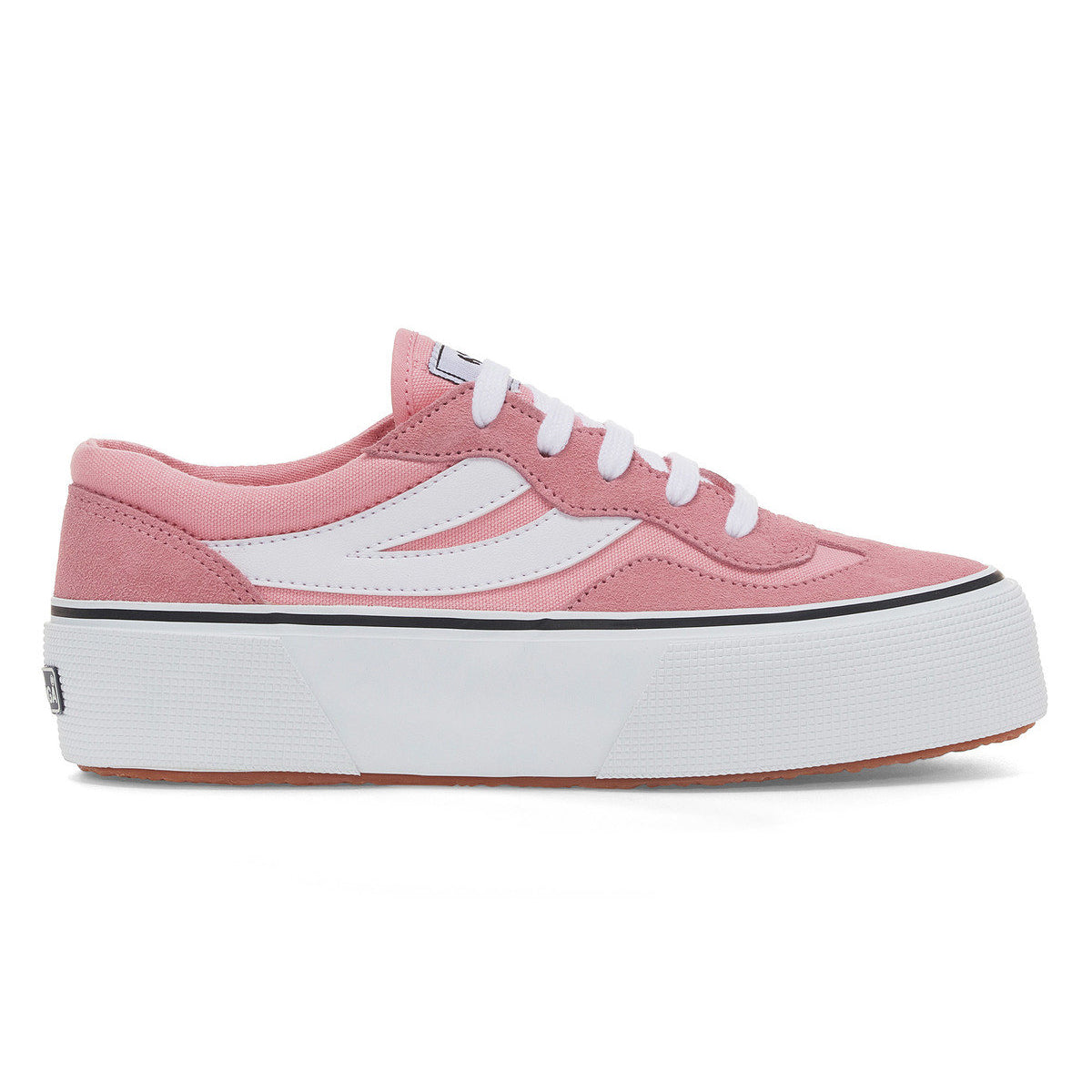 Pink-White - Side - Superga Womens-Ladies 3041 Revolley Colour Block Suede Platforms