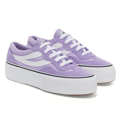 Violet Lilla-White - Front - Superga Womens-Ladies 3041 Revolley Colour Block Suede Platforms