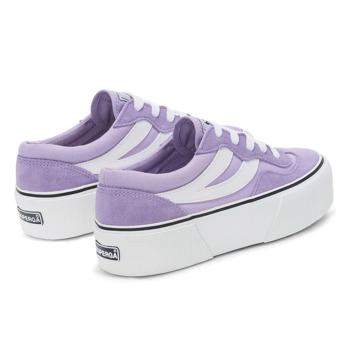 Violet Lilla-White - Back - Superga Womens-Ladies 3041 Revolley Colour Block Suede Platforms