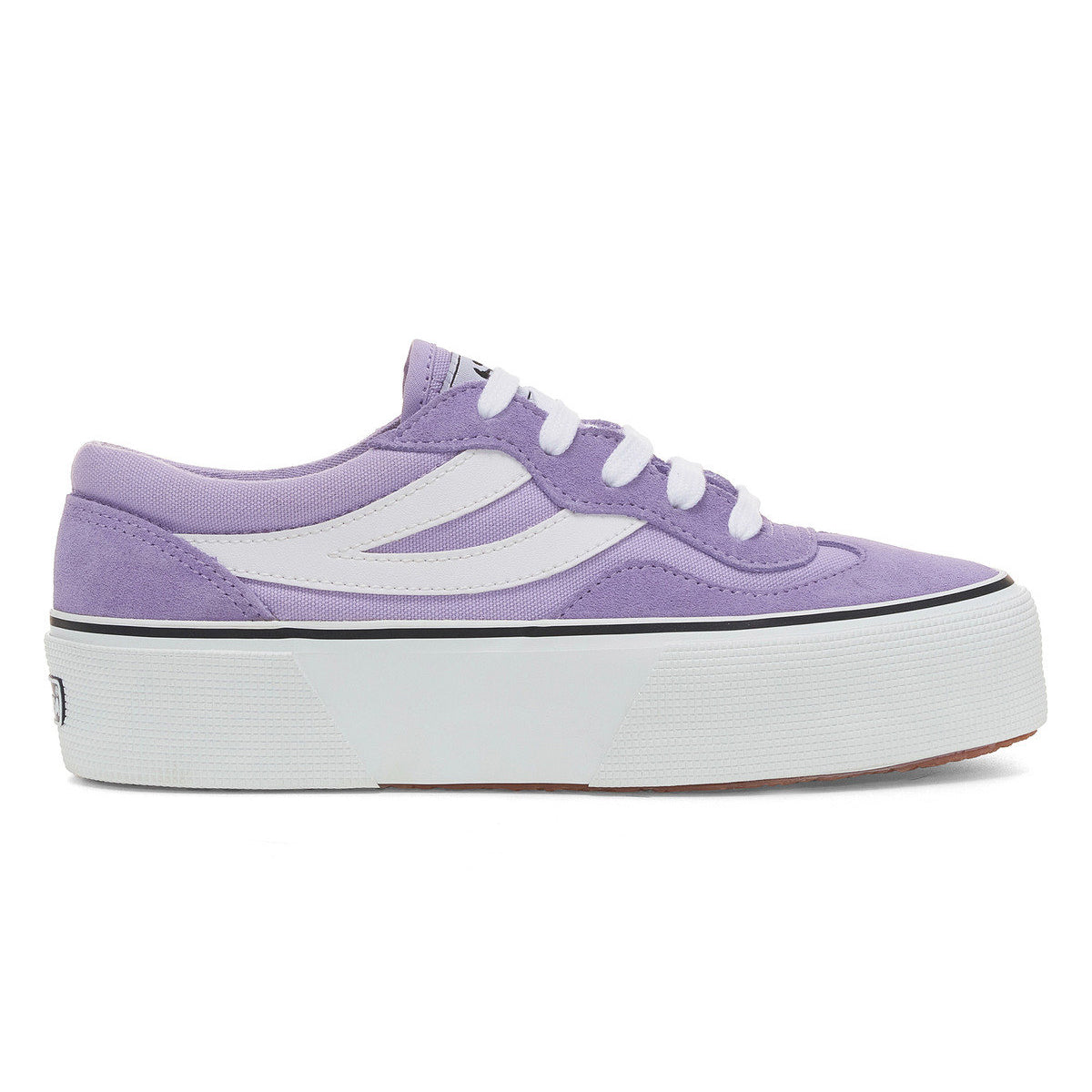 Violet Lilla-White - Side - Superga Womens-Ladies 3041 Revolley Colour Block Suede Platforms