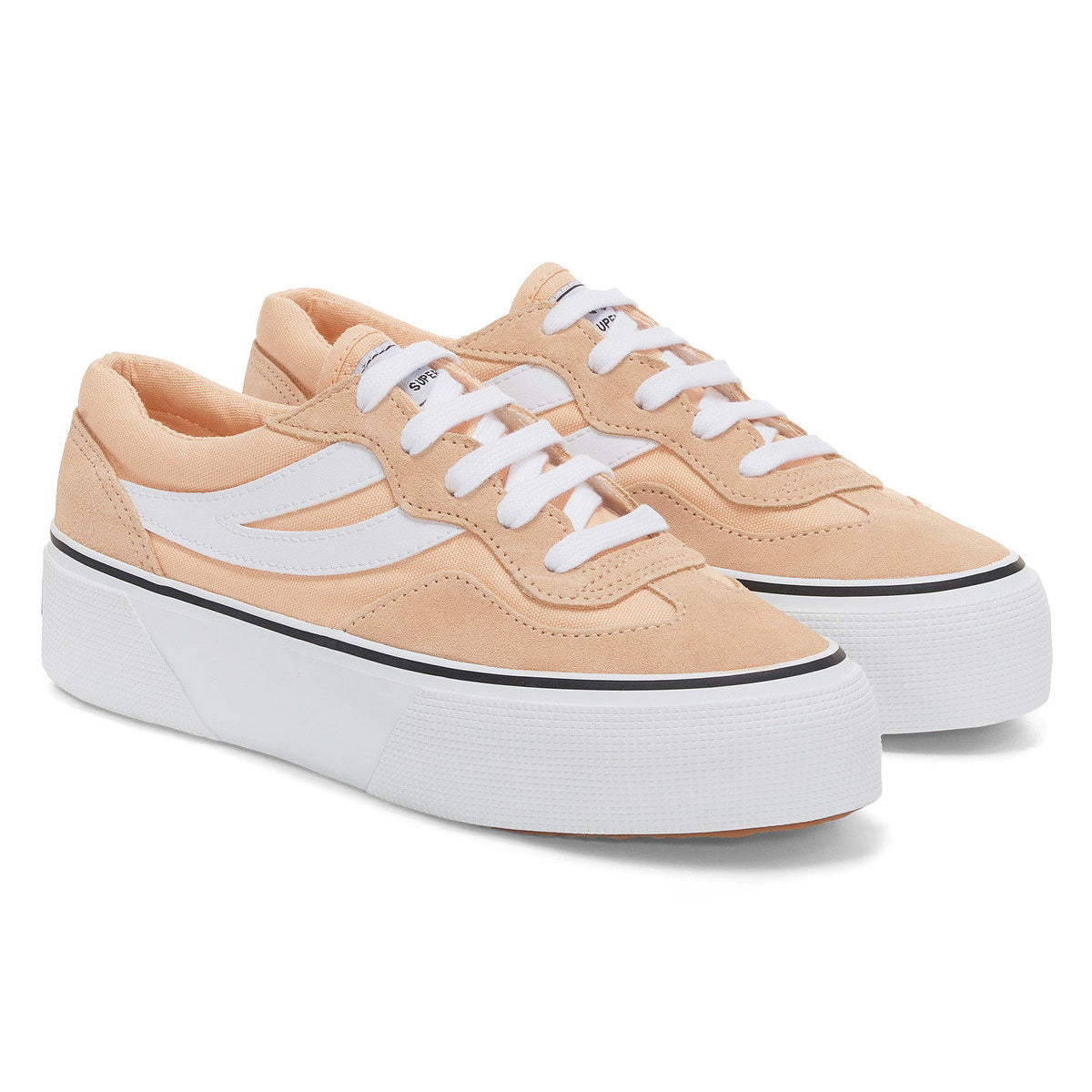 Pink Peach-White - Front - Superga Womens-Ladies 3041 Revolley Colour Block Suede Platforms