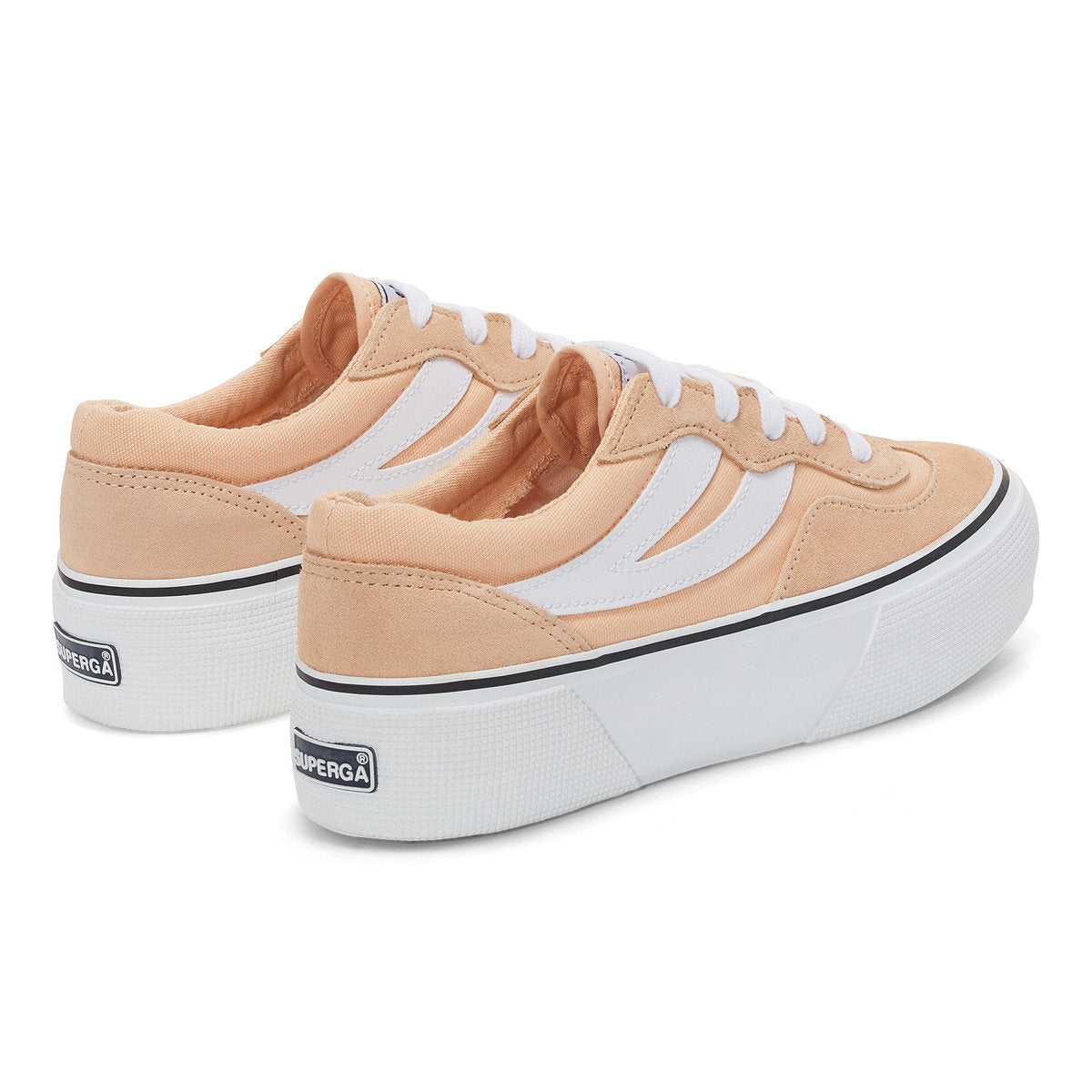 Pink Peach-White - Back - Superga Womens-Ladies 3041 Revolley Colour Block Suede Platforms