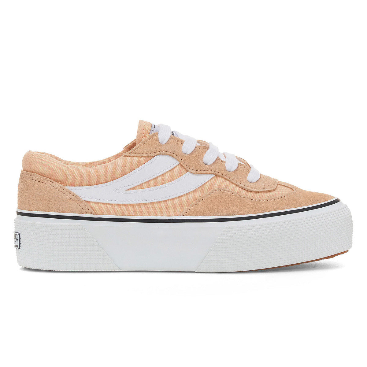 Pink Peach-White - Side - Superga Womens-Ladies 3041 Revolley Colour Block Suede Platforms
