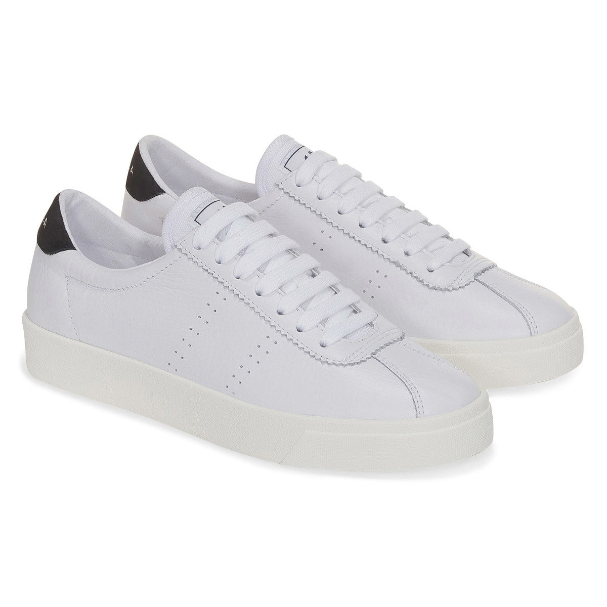 White-Bristol Black-Avorio - Front - Superga Unisex Adult 2843 Club S Leather Trainers
