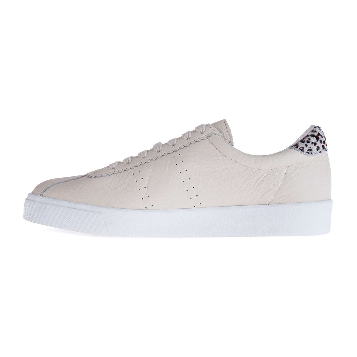 Beige Gesso - Side - Superga Womens-Ladies 2843 Club S Dalmatian Print Tumbled Leather Trainers