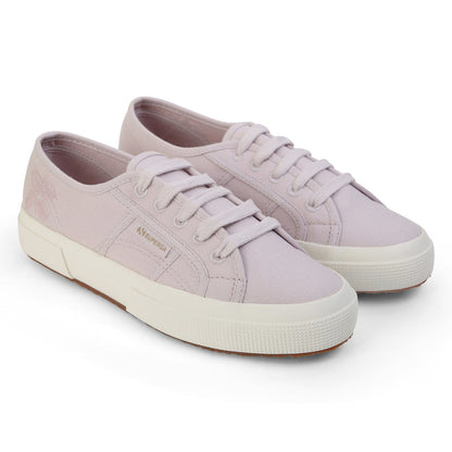 Pink Magenta Leaves - Front - Superga Womens-Ladies Leaves Natural Dyed Embroidered Trainers