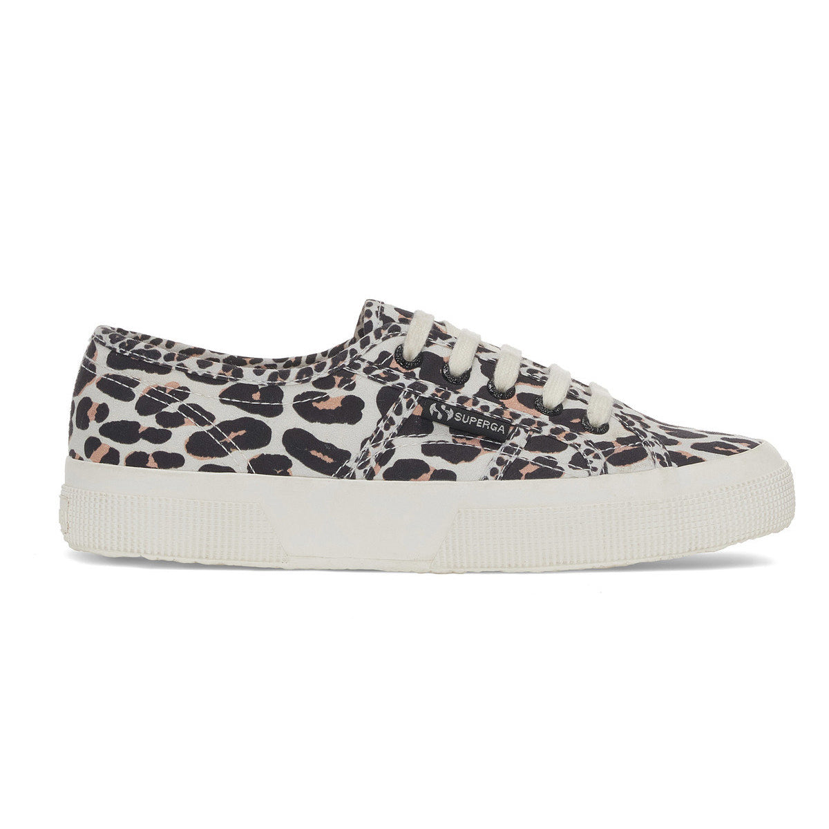 Light Beige-Avorio - Side - Superga Womens-Ladies 2750 Leopard Print Lace Up Trainers