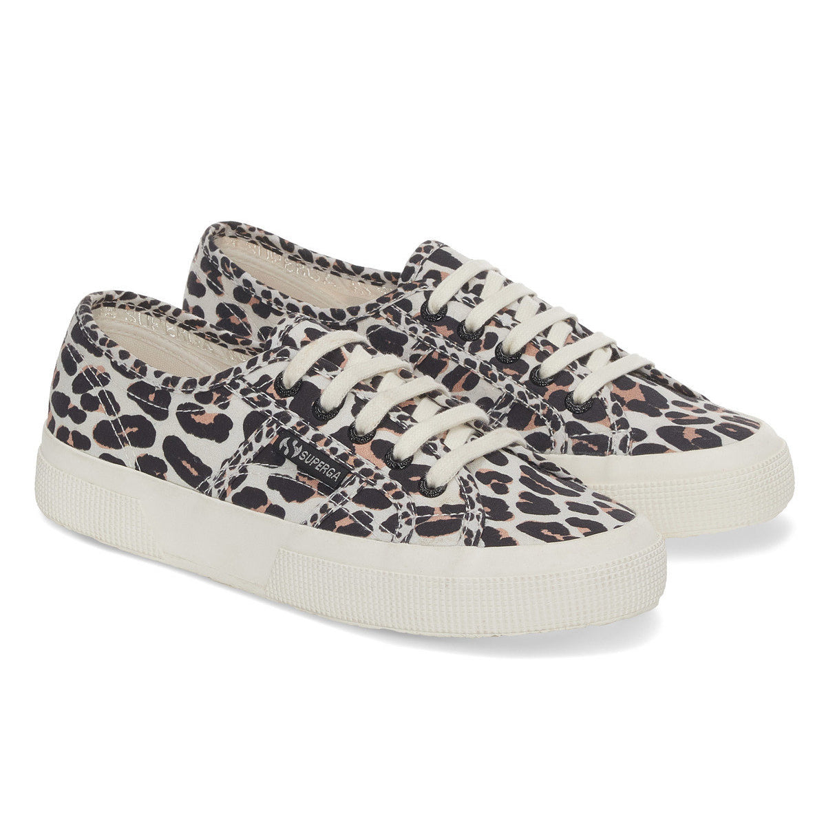 Light Beige-Avorio - Front - Superga Womens-Ladies 2750 Leopard Print Lace Up Trainers