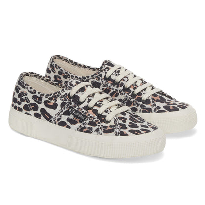 Light Beige-Avorio - Front - Superga Womens-Ladies 2750 Leopard Print Lace Up Trainers