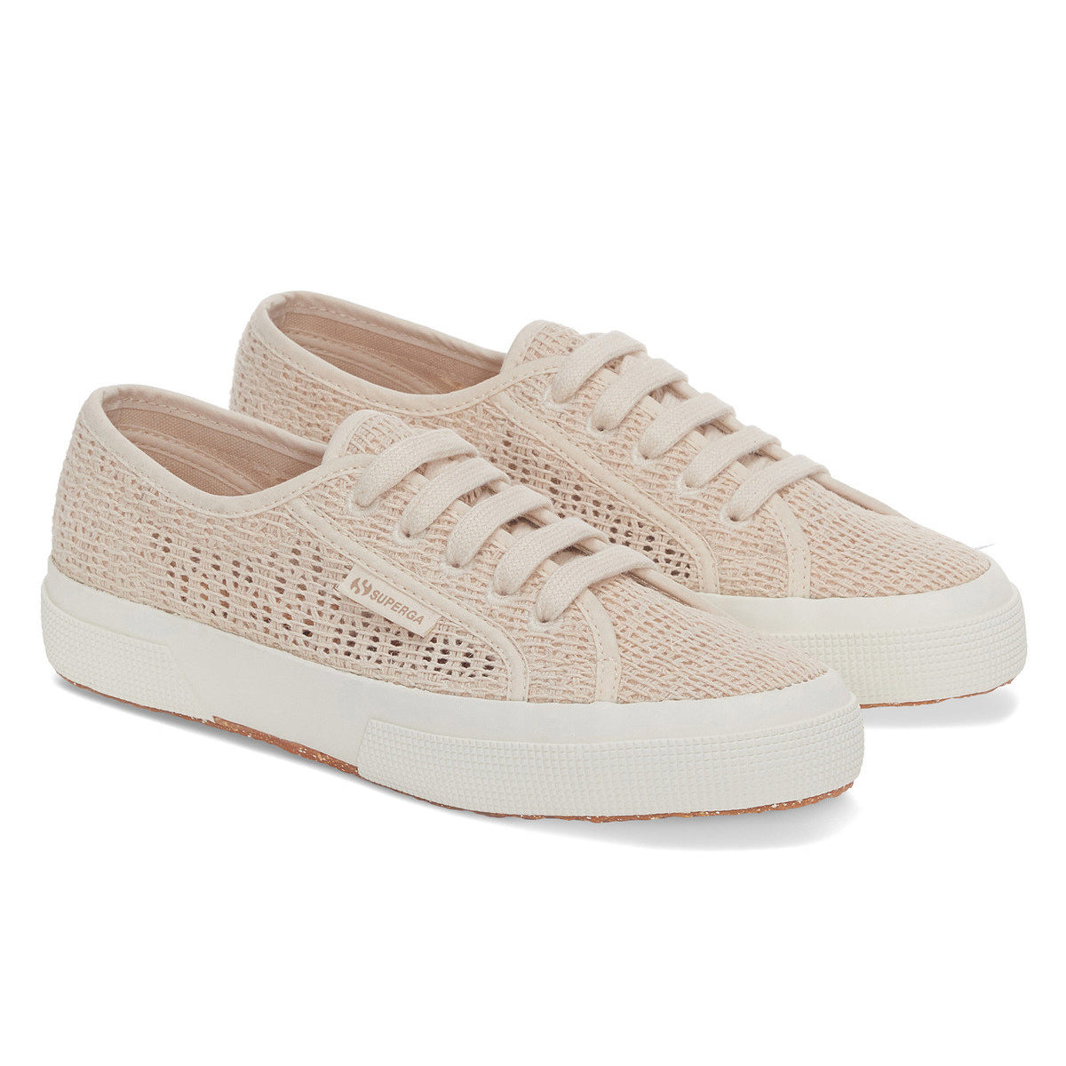 Raw Beige - Front - Superga Womens-Ladies 2750 Macramé Trainers