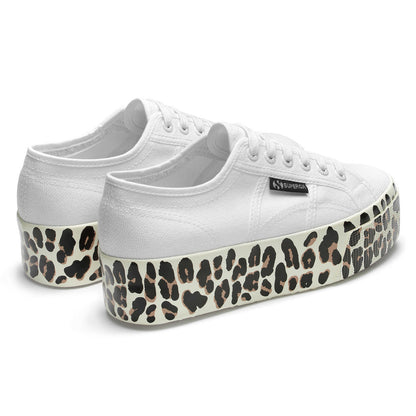White Avorio-Light Beige - Back - Superga Womens-Ladies 2790 Leopard Print Trainers
