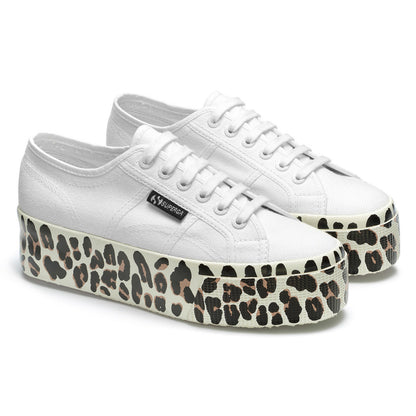 White Avorio-Light Beige - Front - Superga Womens-Ladies 2790 Leopard Print Trainers