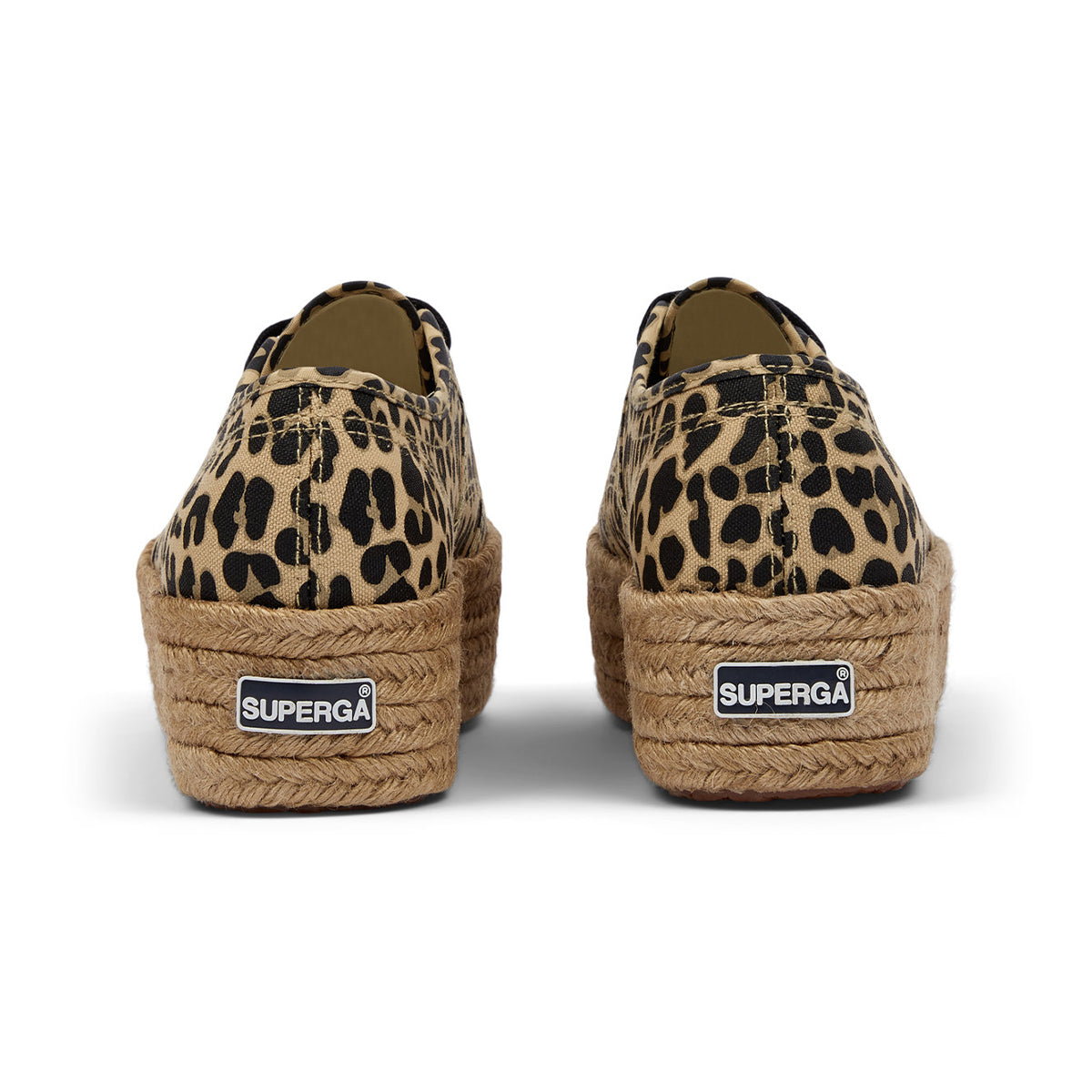 Brown-Black - Back - Superga Womens-Ladies 2790 Cotrope Leopard Print Lace Up Flatforms
