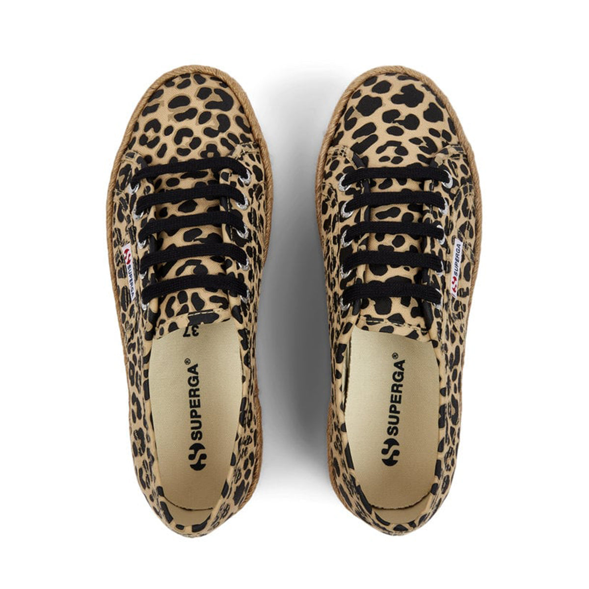 Brown-Black - Lifestyle - Superga Womens-Ladies 2790 Cotrope Leopard Print Lace Up Flatforms