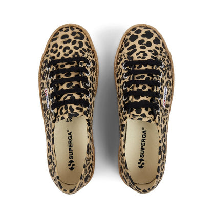 Brown-Black - Lifestyle - Superga Womens-Ladies 2790 Cotrope Leopard Print Lace Up Flatforms