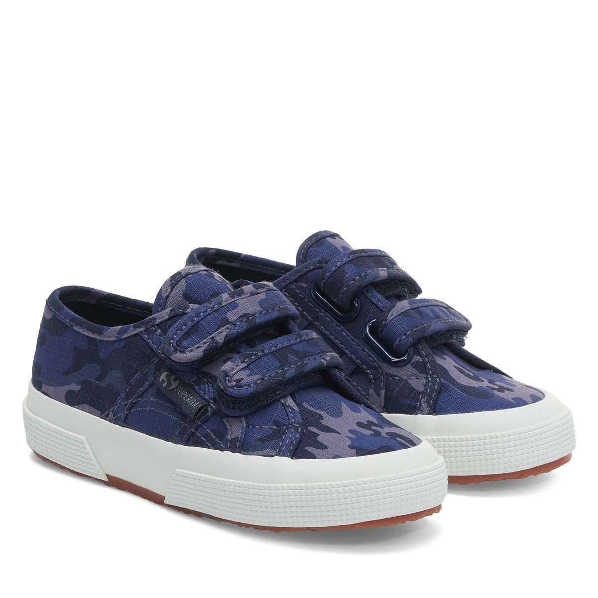 Dark Blue Grey - Front - Superga Childrens-Kids 2750 Camo Ripstop Touch Fastening Trainers