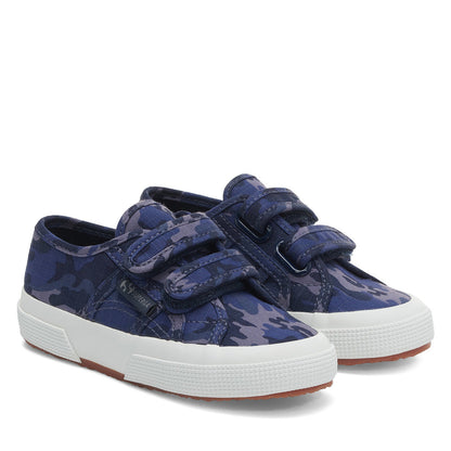 Dark Blue Grey - Front - Superga Childrens-Kids 2750 Camo Ripstop Touch Fastening Trainers