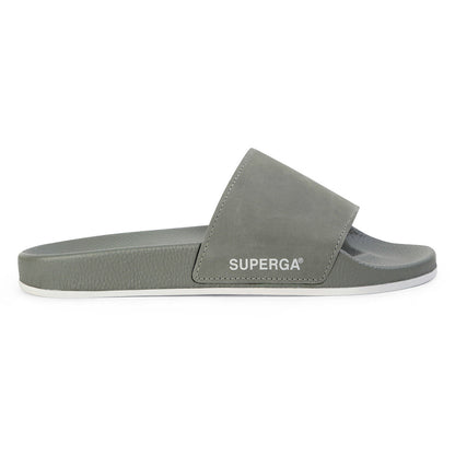 Safari Green-Beige Gesso - Front - Superga Womens-Ladies 1908 Butter Soft Leather Sliders