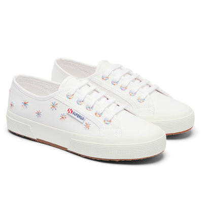 White-Multicoloured - Front - Superga Womens-Ladies 2750 Sun Embroidery Trainers