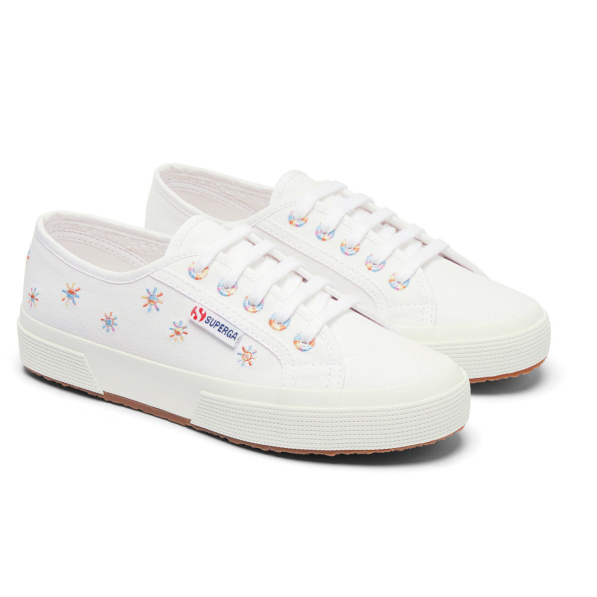 White-Multicoloured - Front - Superga Womens-Ladies 2750 Sun Embroidery Trainers
