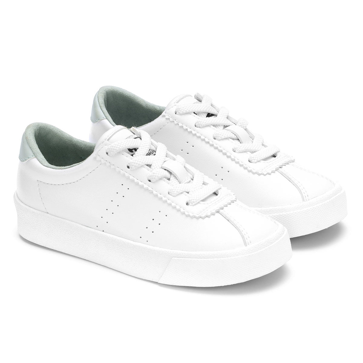 White-Green Iceberg - Front - Superga Childrens-Kids 2843 Club S Vegan Leather Trainers