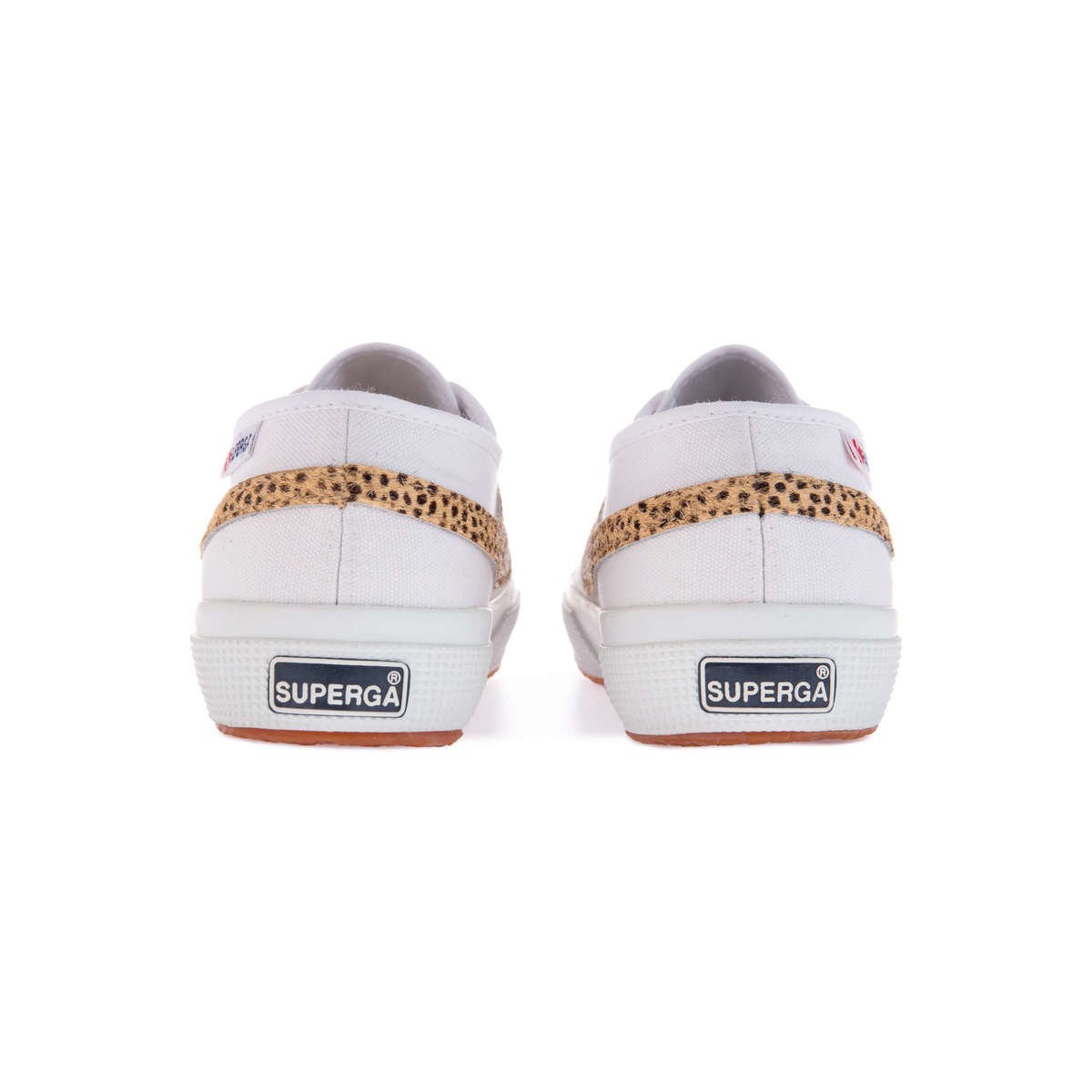 White - Back - Superga Womens-Ladies 2953 Cotu Cheetah Print Cowhide Leather Trainers