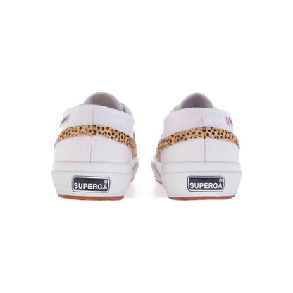 White - Back - Superga Womens-Ladies 2953 Cotu Cheetah Print Cowhide Leather Trainers