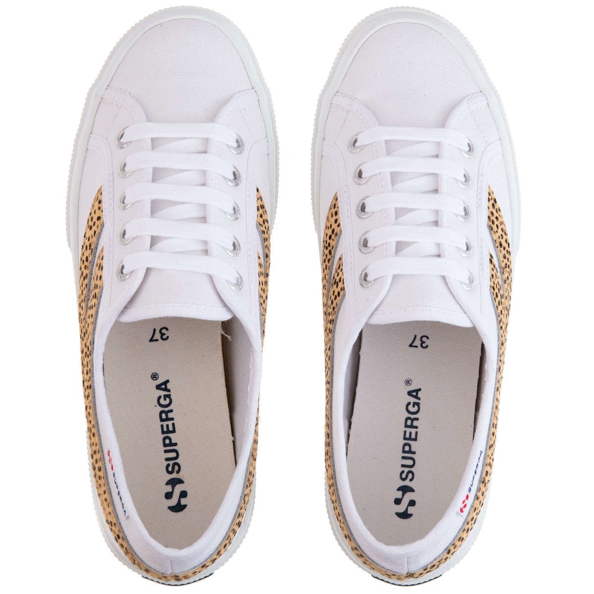 White - Lifestyle - Superga Womens-Ladies 2953 Cotu Cheetah Print Cowhide Leather Trainers