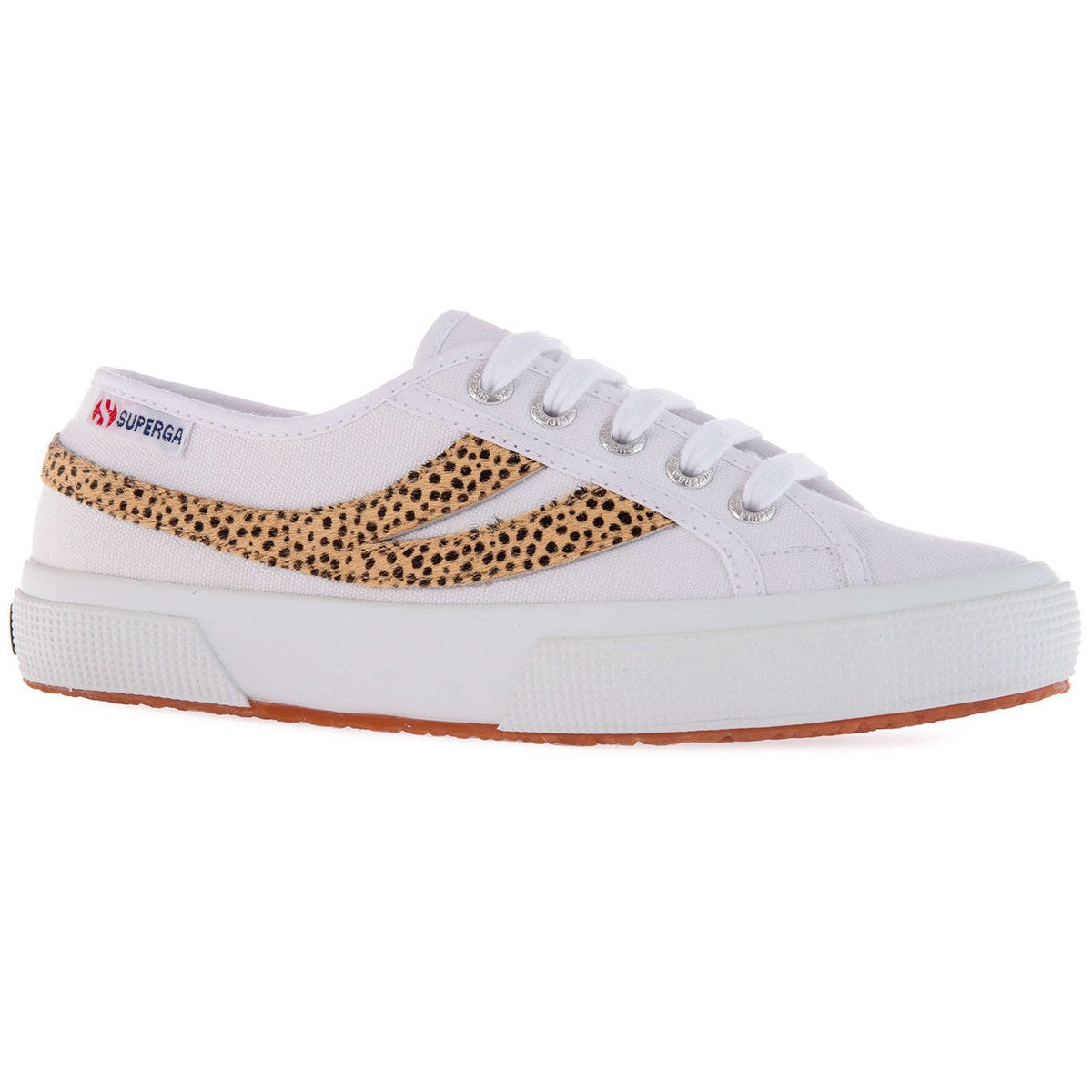 White - Front - Superga Womens-Ladies 2953 Cotu Cheetah Print Cowhide Leather Trainers