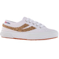 White - Front - Superga Womens-Ladies 2953 Cotu Cheetah Print Cowhide Leather Trainers
